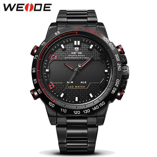 Mens Watches WEIDE Luxury Brand Steel Quartz Clock Men Digital LED Watch Army Military Sport Watch Male relogio masculino 2017