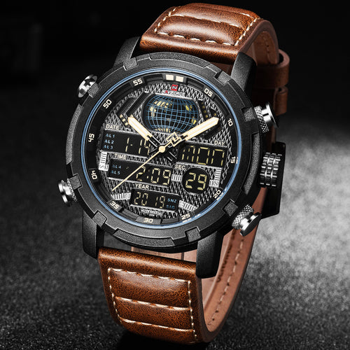 Mens Watches NAVIFORCE Top Brand Luxury Waterproof Led Digital Quartz Watch Man Fashion Leather Sport Wrist Watch Men Clock Male